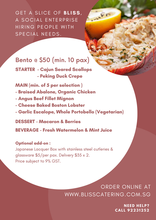 Bento @ $50 (min 10 pax)